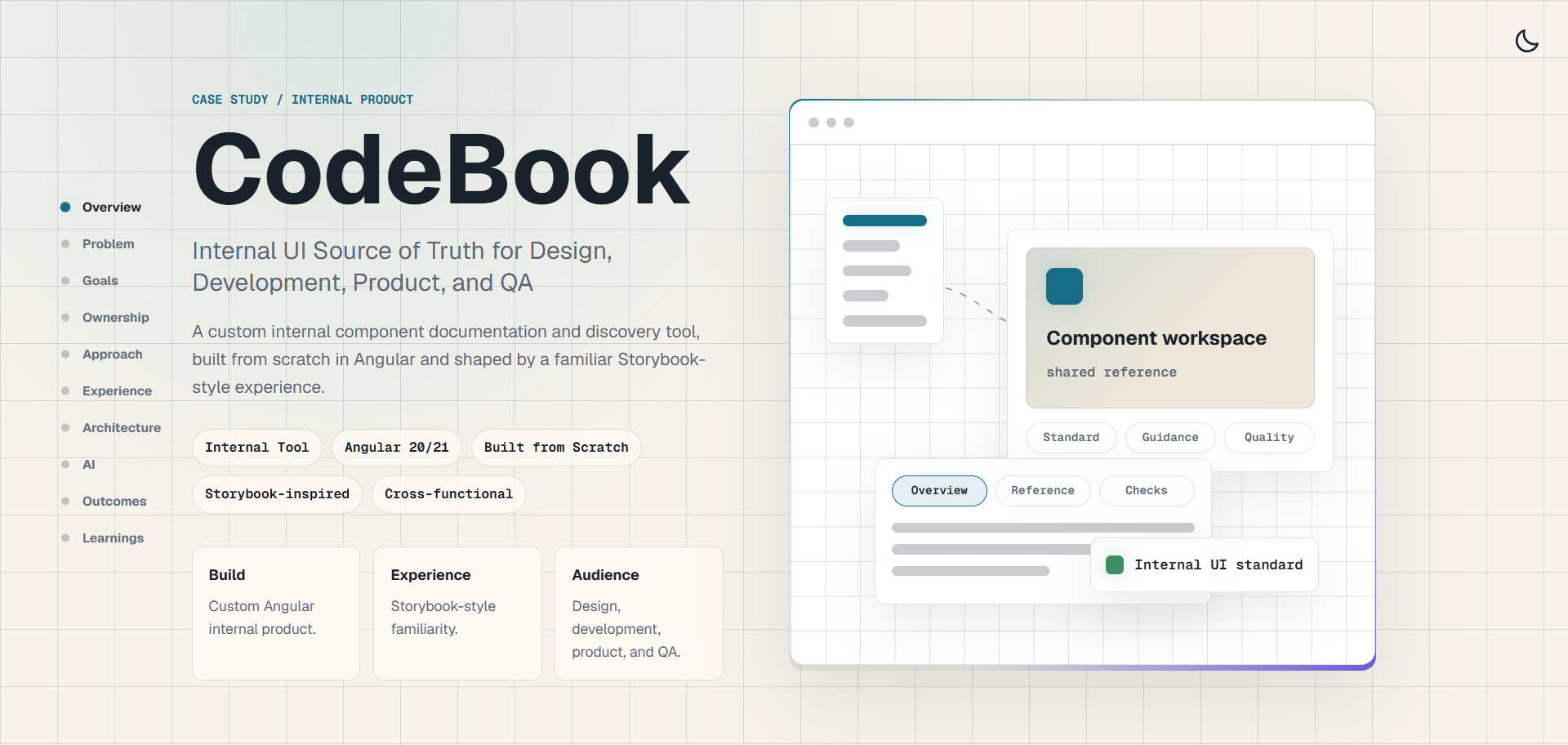 CodeBook case study overview for the internal component documentation product.